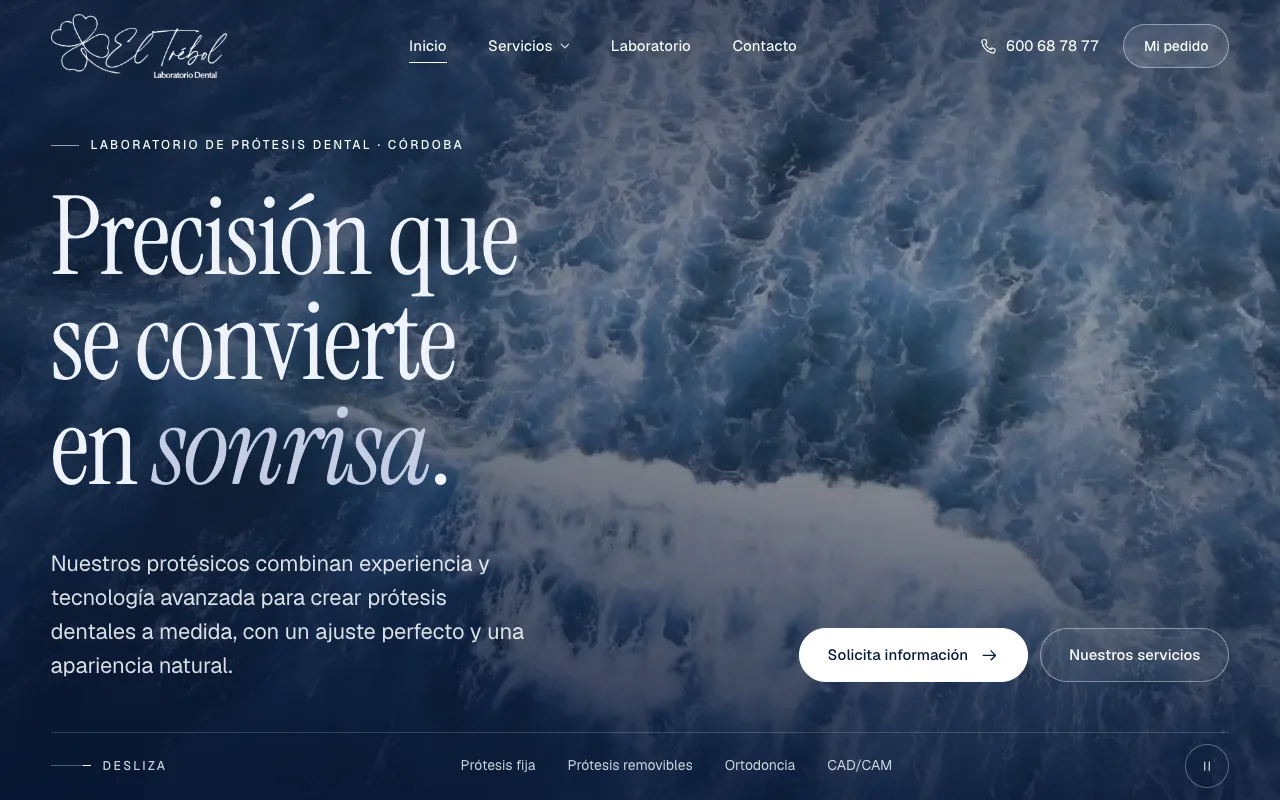 Portada de la web de Laboratorio Dental El Trébol